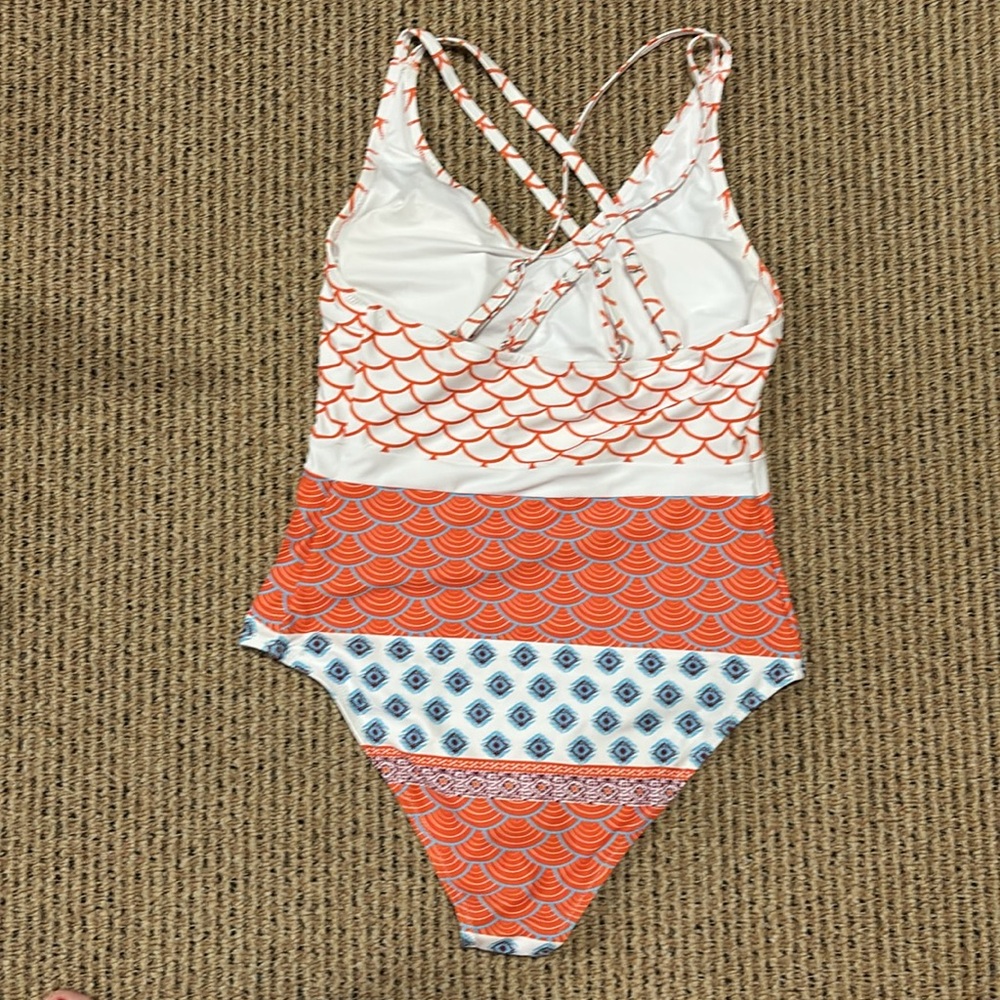 Cupshe Orange and White Patterned Swimsuit - Picture 2 of 2